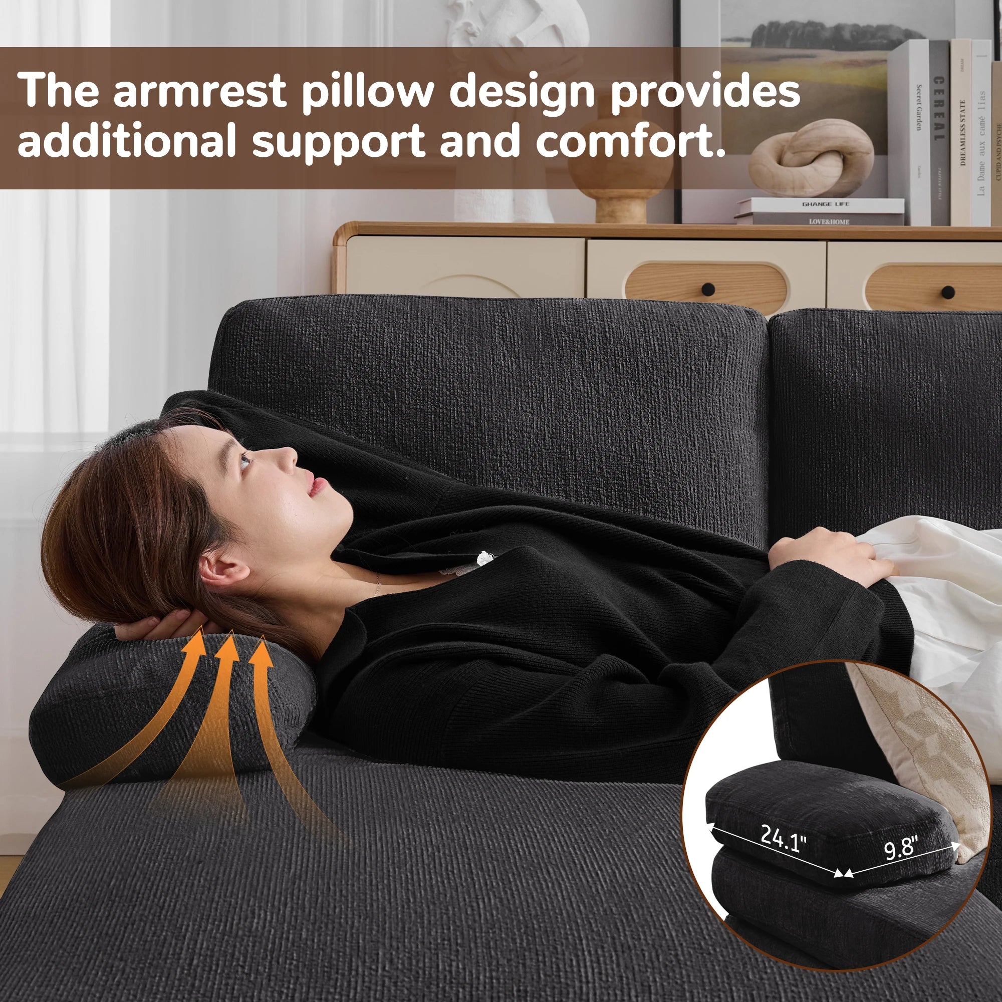Korser U-Shaped Sectional Sofa 4 Seater Lounge Sleeper with Removable Cushions Upholstered Couches for Living Room