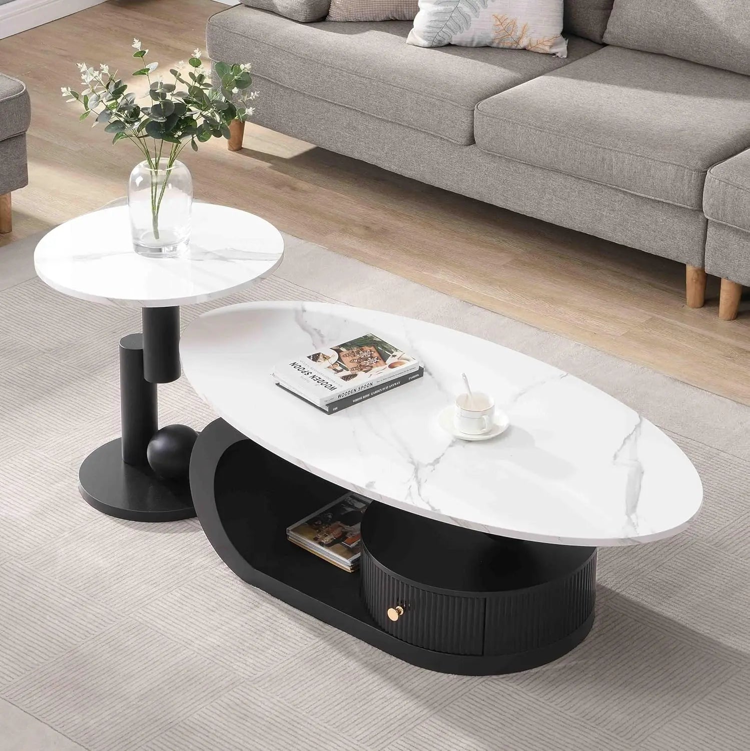 Havencrest Oval Faux Marble Coffee Table