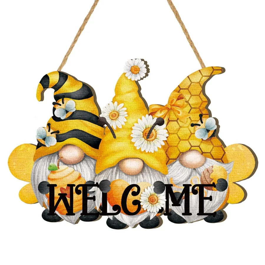 Welcome Wood Door Hanger 12 Inch Large Wooden Flower Sign, Inspirational Wall Porch Art, Summer Fall Front Door Wreath, Indoor