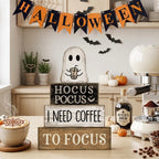 HavenHarvest 4-Piece Wooden Ghost Stack Décor Set – Farmhouse Halloween Tabletop Decorations