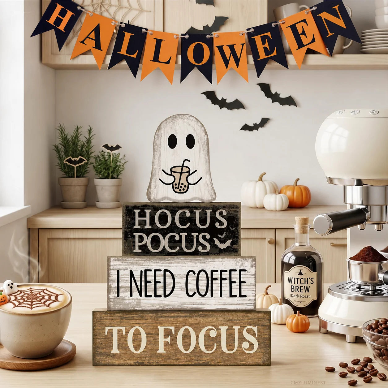 HavenHarvest 4-Piece Wooden Ghost Stack Décor Set – Farmhouse Halloween Tabletop Decorations