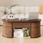 Oval Walnut Fluted Lift Top Coffee Table Hidden Storage Small Spaces Home Office Living Room Mid Century Modern Center Table
