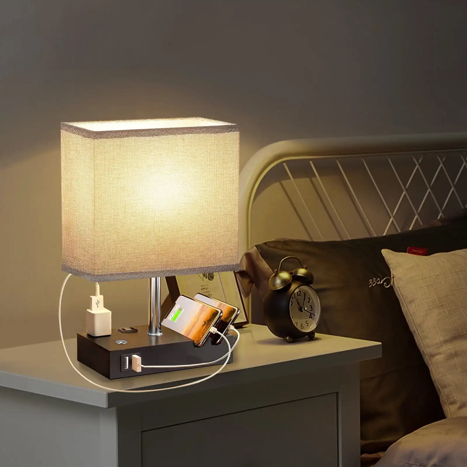LumiHaven Touch Control Bedside Lamp with USB Charging Ports