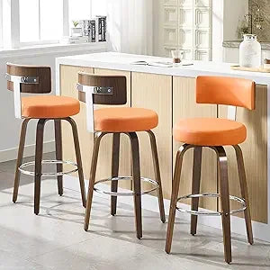 Walnut Crest Swivel Faux Leather Bar Stools