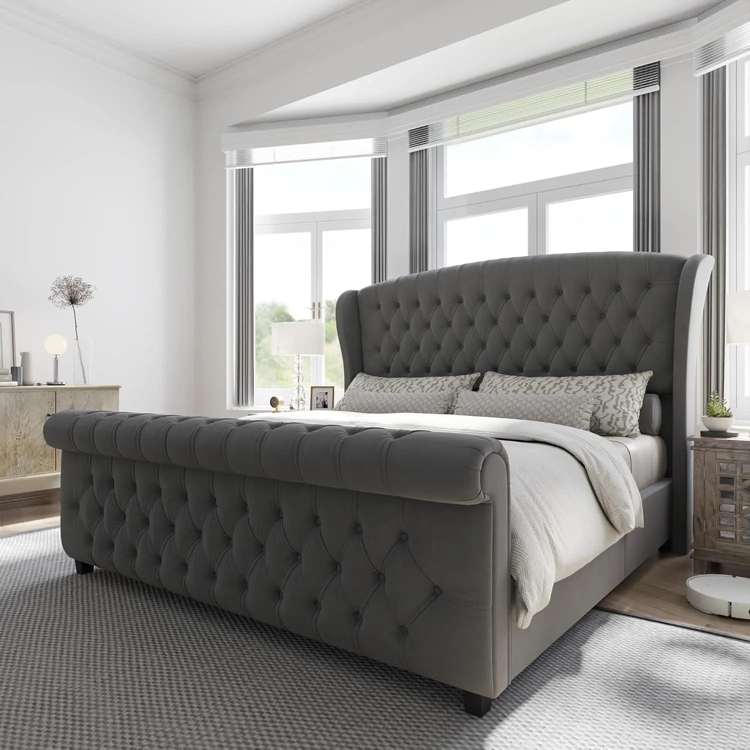 Royal Crest California King Velvet Sleigh Bed