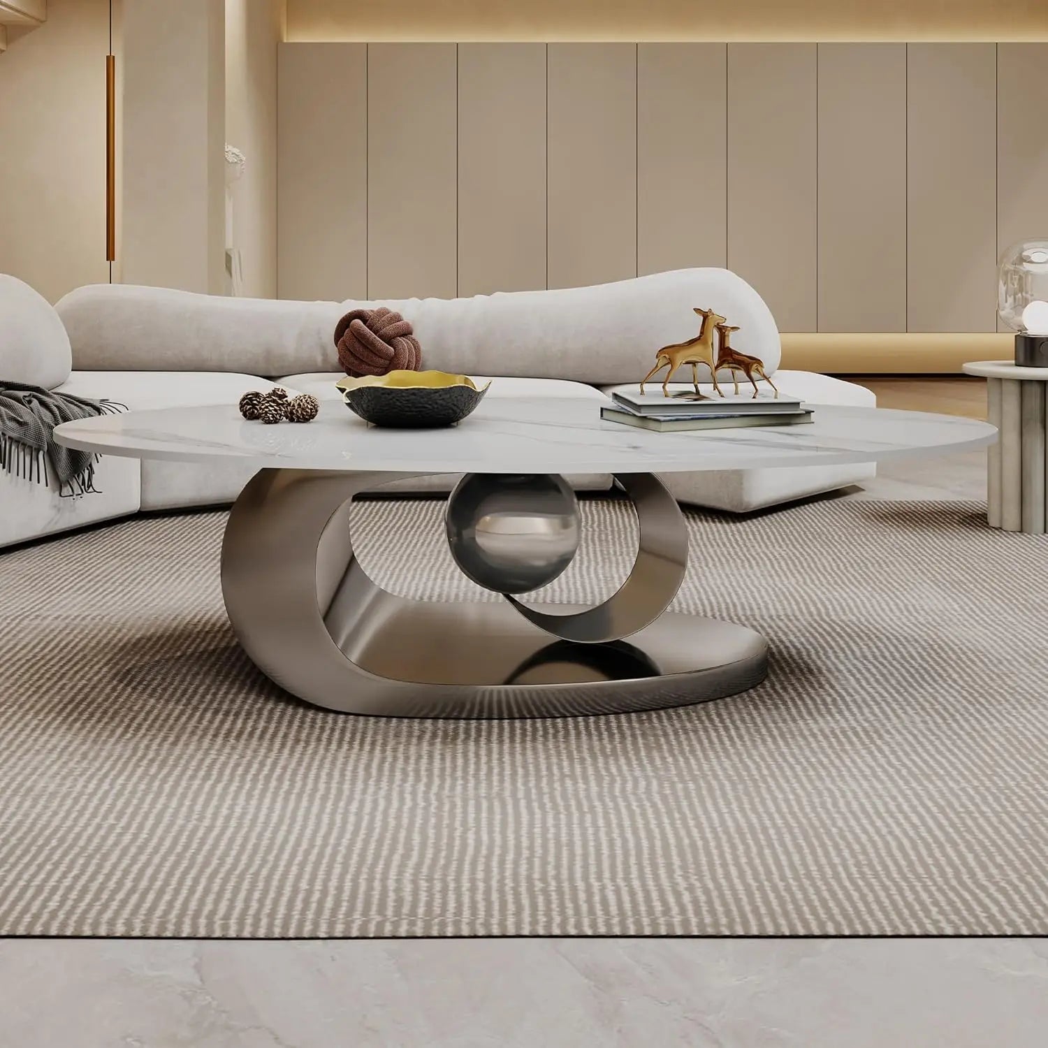 Havencrest Oval Faux Marble Coffee Table