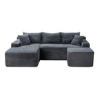 94.5" U-Shaped Sectional Sofa with Deep Seat, No Assembly Modular Cloud Couch in Corduroy Fabric with Ottoman, Space-Saving Sleeper for Living Room Bedroom Apartment, Black