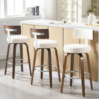 Walnut Crest Swivel Faux Leather Bar Stools