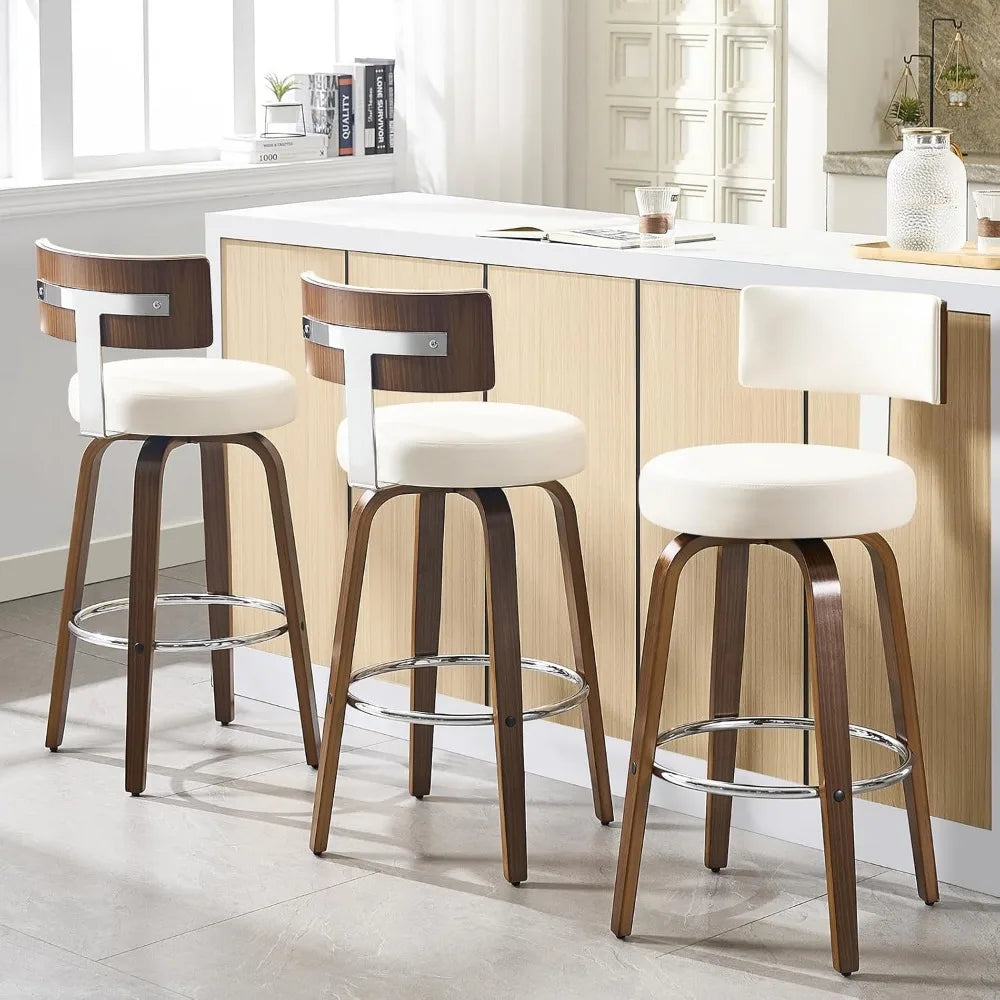 Walnut Crest Swivel Faux Leather Bar Stools