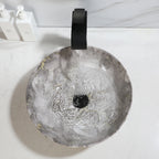 Aurora Luxe Marbled Ceramic Vessel Sink with Matte Black Waterfall Faucet Set
