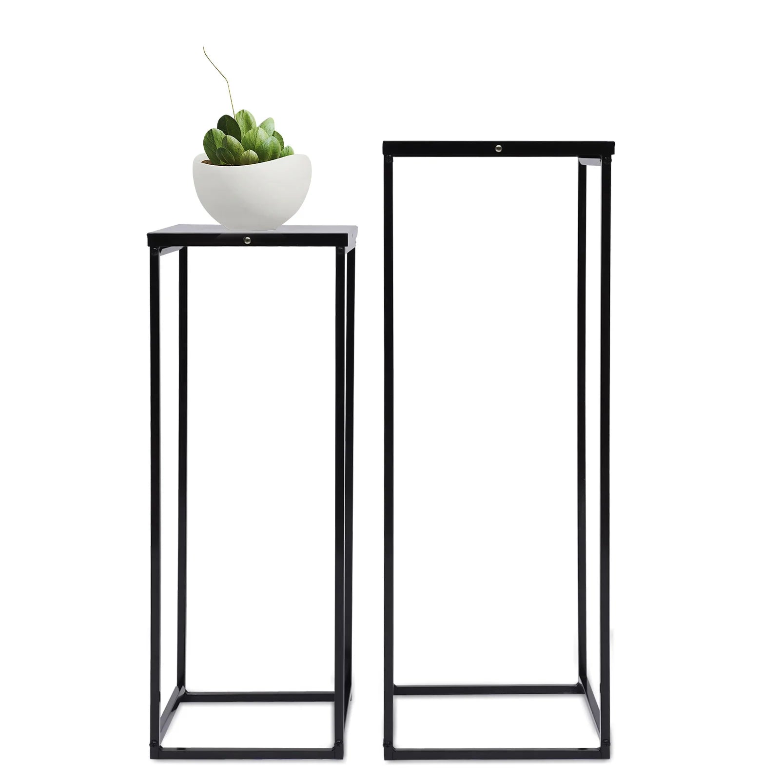 HavenHarbor Modern Metal Plant Stand Set – 2-Piece Square Display Pedestals