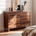 Mid-Century Walnut Wood Dresser – 6 Drawer