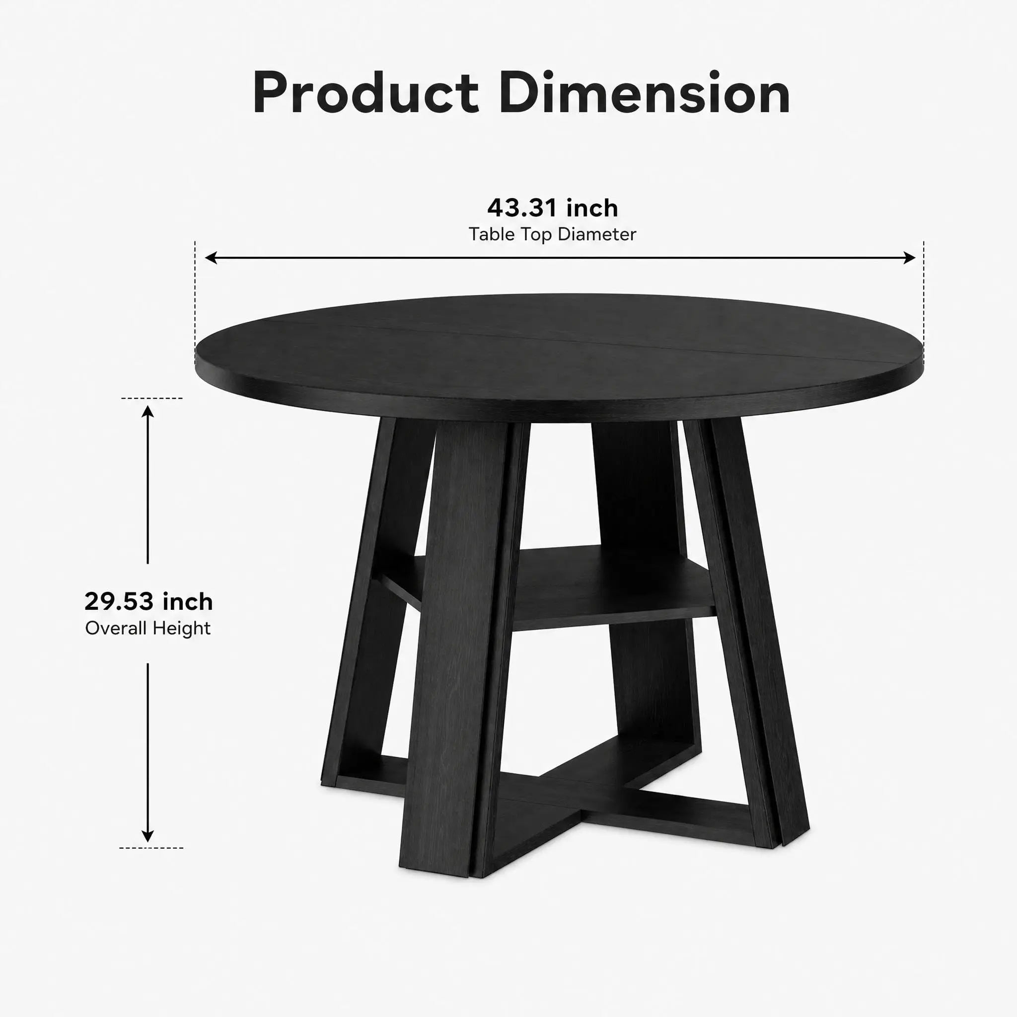 Modern Farmhouse 43'' Round Dining Table with Sturdy Wooden Pedestal, Extra Storage Shelf, Space-Saving for Kitchen & Dining Room, Seats 2-4，(Only table)