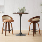 Swivel Bar Stools, Modern Wood Frame with Rattan Back, PU Leather Seat for Kitchen Counter & Bar Table - Set of 2
