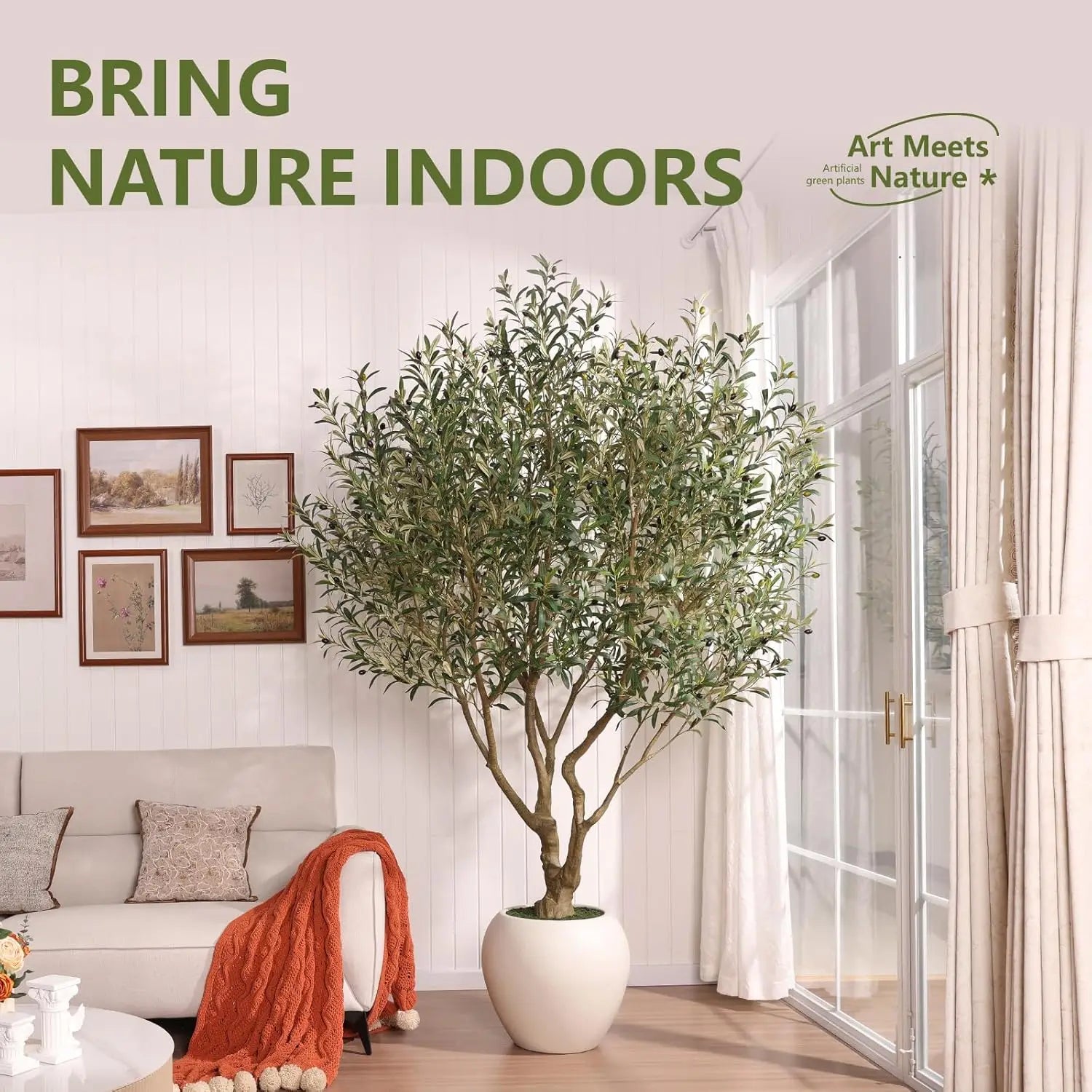Artificial Olive Tree,8Ft Faux Silk Plant With White Pot & Vivid Leaves,UV Resistant Zero Upkeep Decor For Indoor Living Room