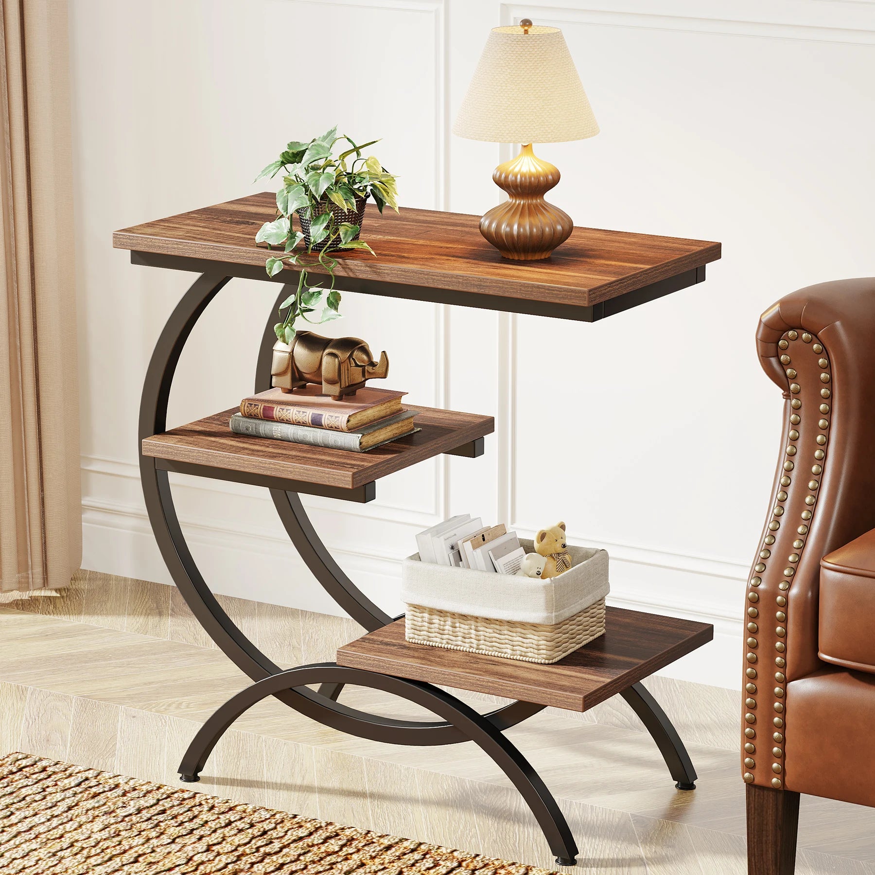 Ironwood C-Shaped 3-Tier Industrial Side Table