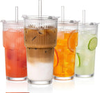 Haven Ridge Refresh Ribbed Glass Tumbler with Bamboo Lid & Straw – 20oz