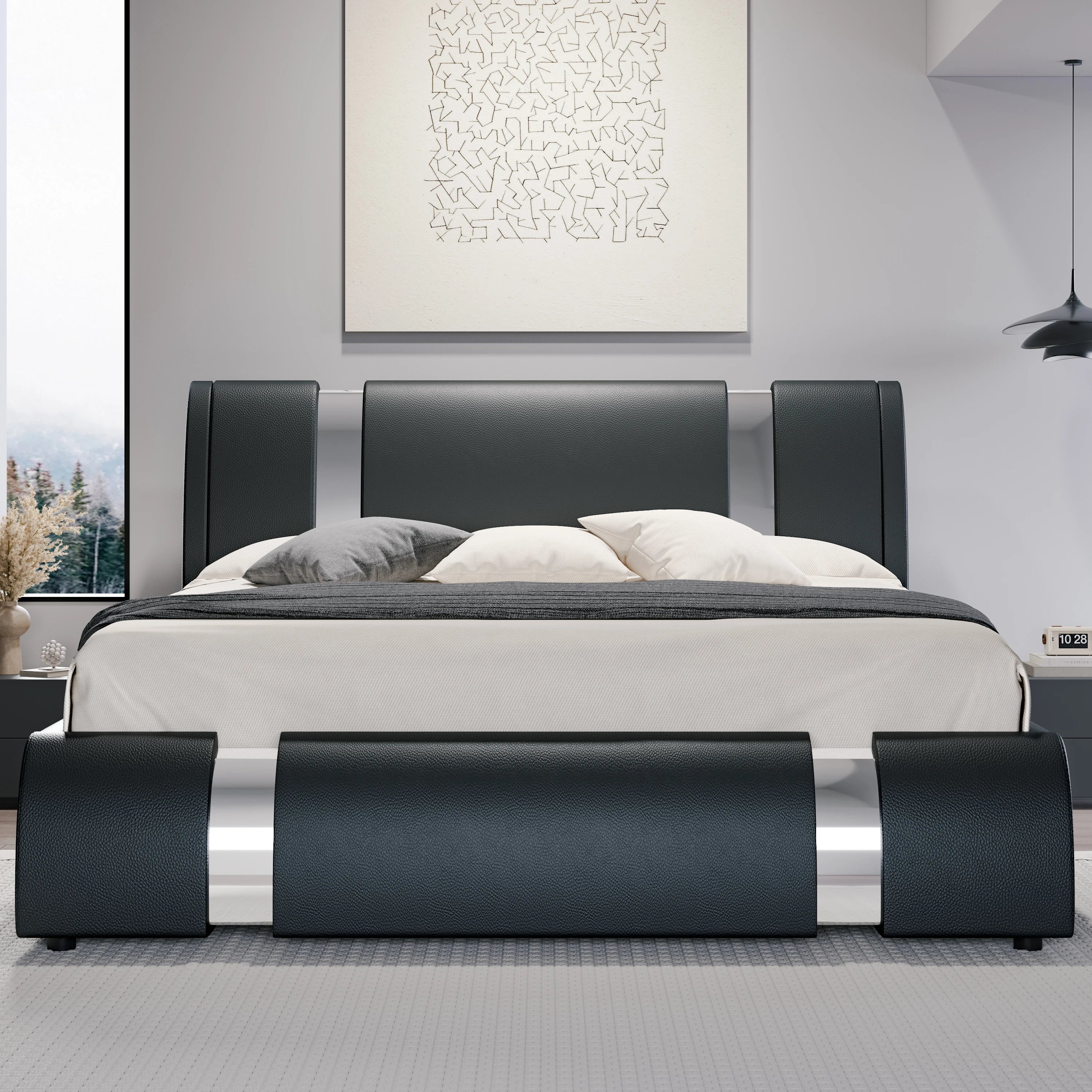 Ironcrest Modern Faux Leather Platform Bed Frame