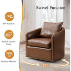 360 Degree Swivel Accent Chair Set o Two with Plump Back Pillow, Waterproo Oil Waxed PU Leather Swivel Armchair with Rivets, Com