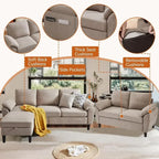 Beige Sectional Sofa & Loveseat Set with Storage Ottoman