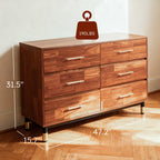 Walnut Modern Wood Dresser – 6 Drawer Storage Cabinet