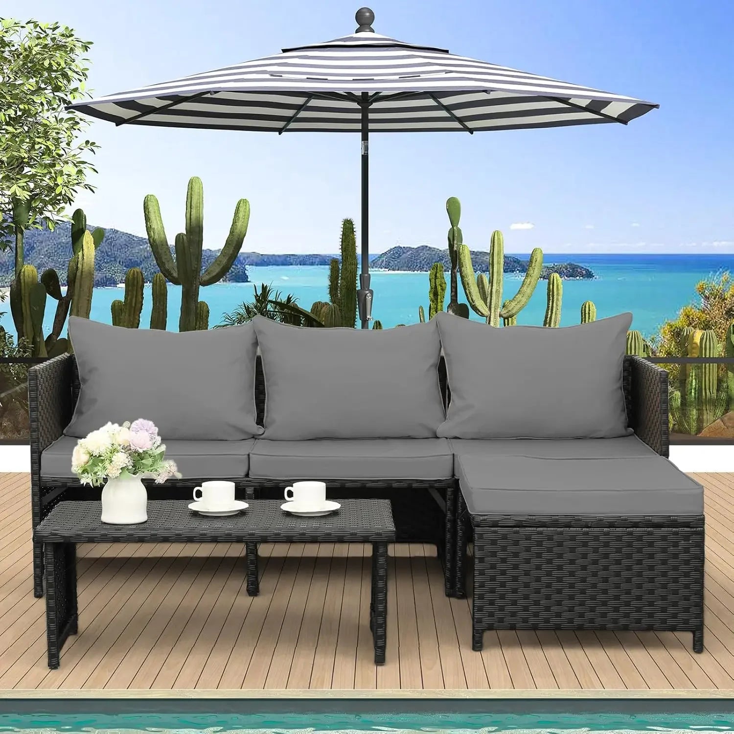 Aspen Grove 3-Piece Wicker Patio Conversation Set