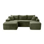 94.5" U-Shaped Sectional Sofa with Deep Seat, No Assembly Modular Cloud Couch in Corduroy Fabric with Ottoman, Space-Saving Sleeper for Living Room Bedroom Apartment, Black