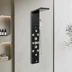 6-Function LED Shower Panel Tower with 8 Massage Jets – Black