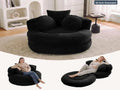 Oversized Bean Bag Chair 43 Inch Round Chenille Fabric Compressed Sofa Lounge with Pillows Black Living Room Bedroom