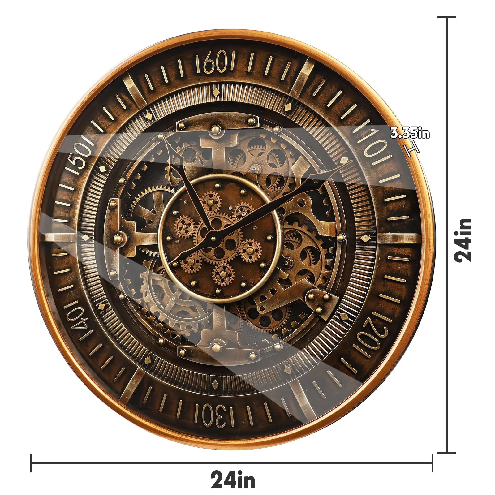 Heritage Steampunk Gear Wall Clock – 24 Inch Antique Gold