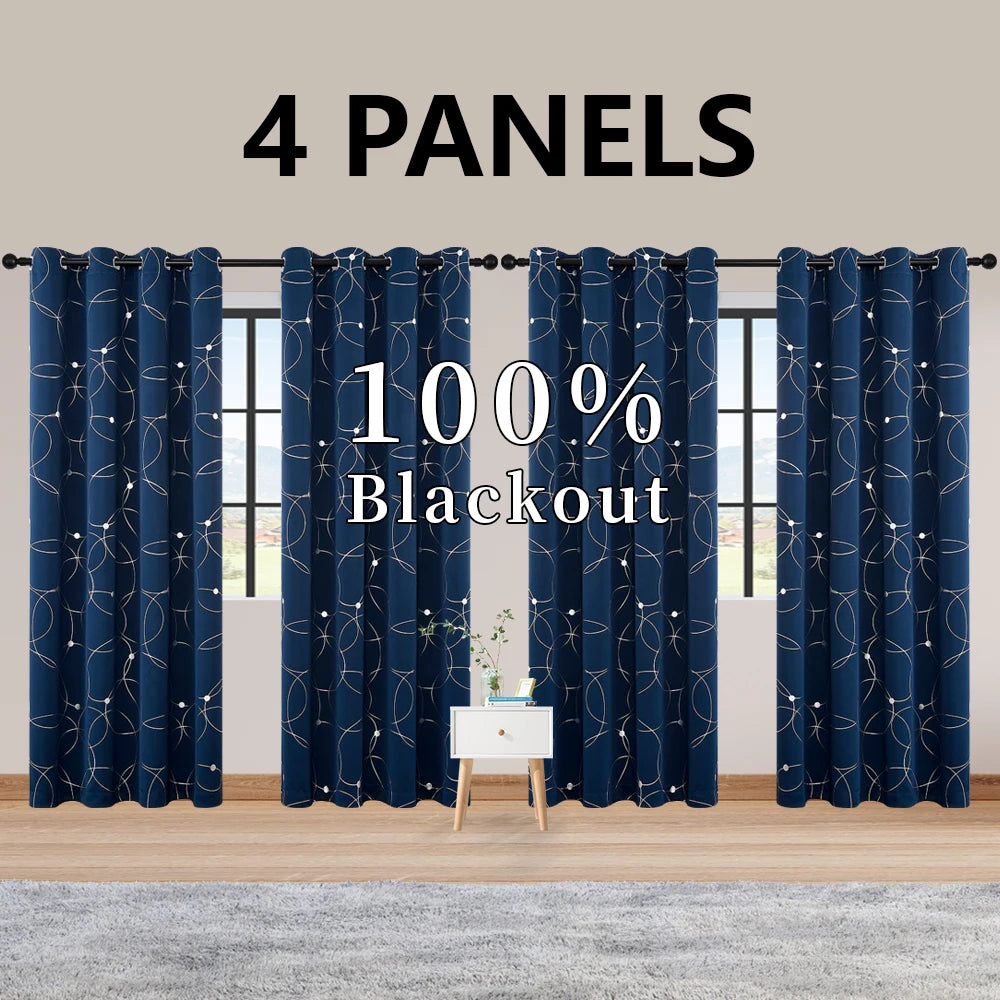LunaShield Blackout Thermal Foil Grommet Curtain Panels – 4 Piece Set