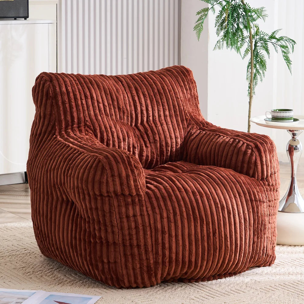 Soft and fluffy corduroy memory foam beanbag chair; comfortable velvet single-seater sofa for adults—ideal for home relaxation and gaming.