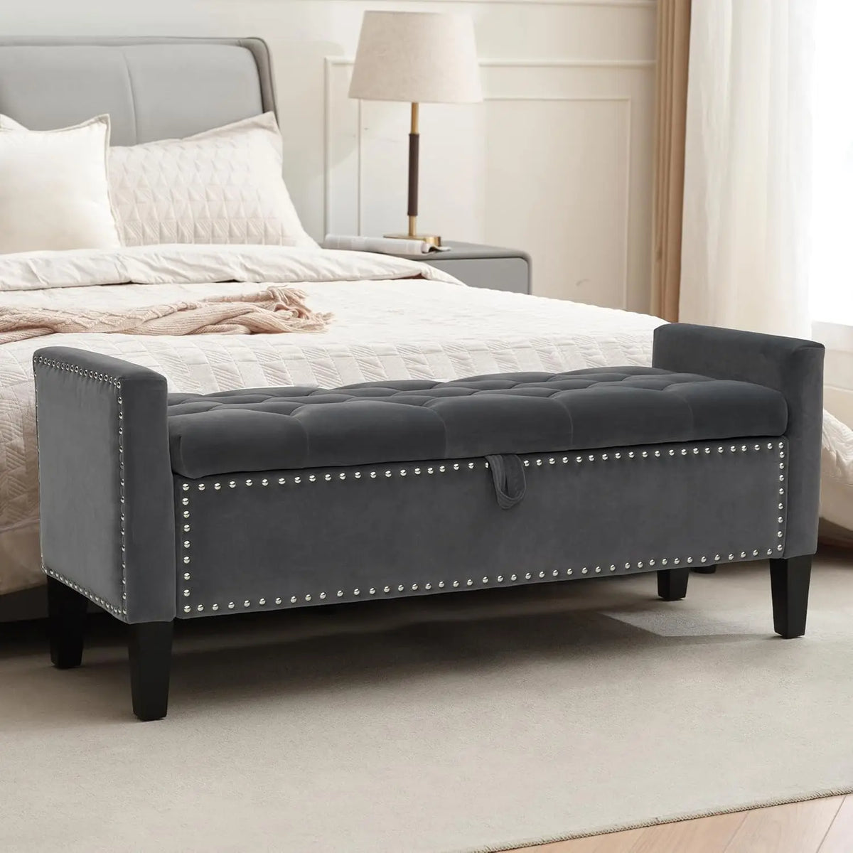 Velvet Storage Ottoman Bench, 45'' Upholstered Button Tufted End of Bed Bench, Modern Storage Bench for Bedroom,, Customized
