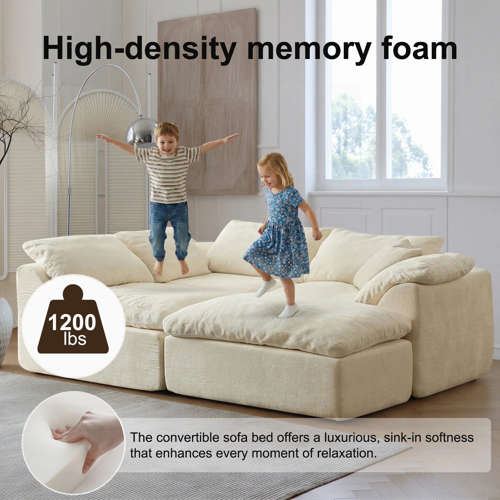 Lounge Cloud Modular Sectional Sofa – Oversized Deep-Seat L-Shaped Sofa Bed