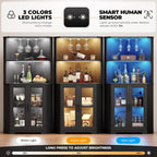 Black Corner Bar Cabinet with LED Lights & Glass Storage