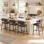 Upholstered Counter Height Bar Stools with Arms, Wide Seats & Metal Frames