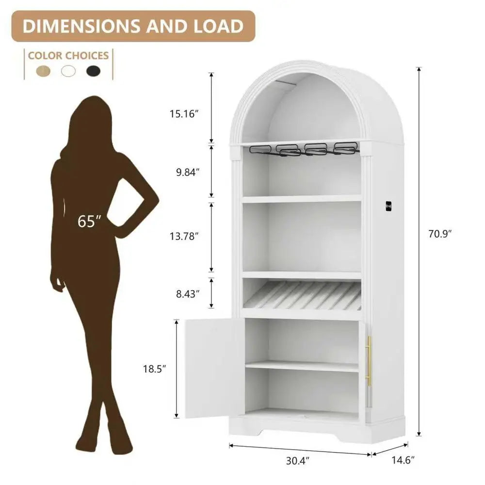 Arched Fluted Wine Bar Cabinet with Wine Rack & Stemware Storage - 71"