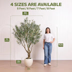 Artificial Olive Tree,8Ft Faux Silk Plant With White Pot & Vivid Leaves,UV Resistant Zero Upkeep Decor For Indoor Living Room