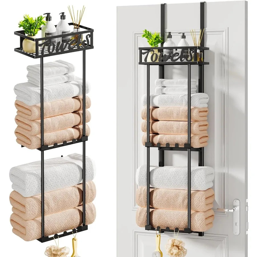 HavenHarbor Over-the-Door & Wall-Mounted Towel Rack with Storage Shelf