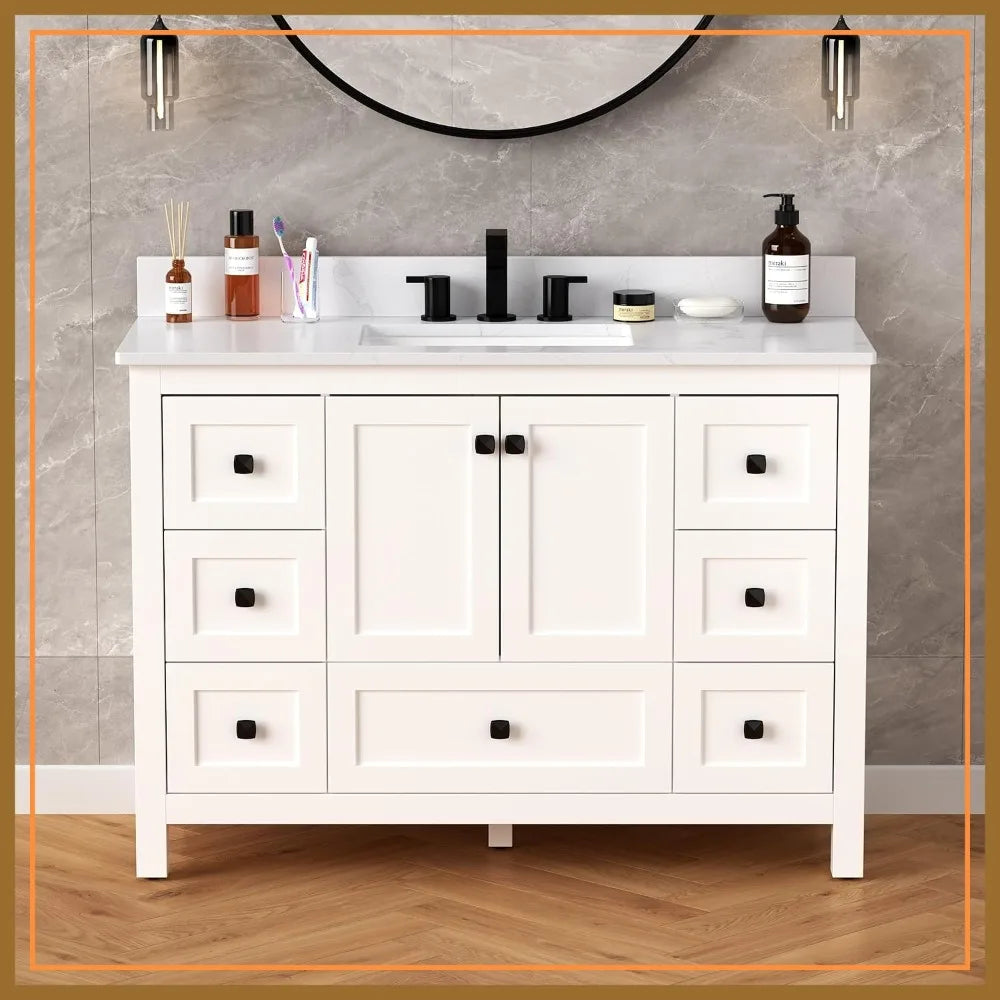 48" Bathroom Vanity with Sink, Freestanding Storage Cabinet, Engineered Stone Top