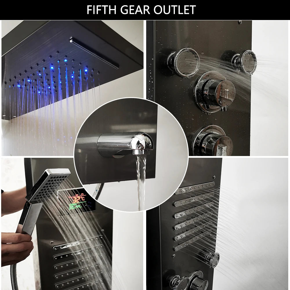 Shower Panel Tower with Digital Display, Rainfall, Mist & Body Jets