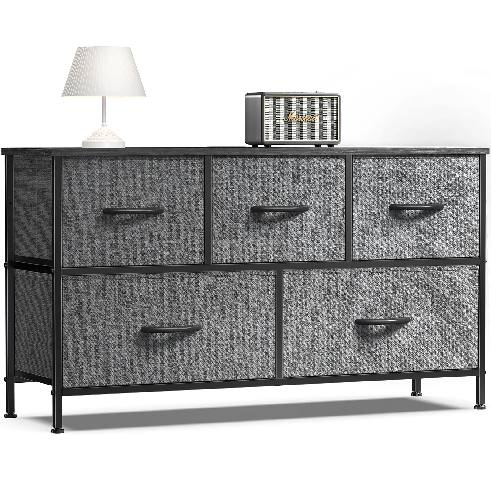 HavenNest Elite 5-Drawer Fabric Storage Dresser with Display Shelf