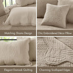 All Season Cotton-Filled Daybed Cover Set with Quilted Design, Scallop Edge, and Coastal Decor Pillows