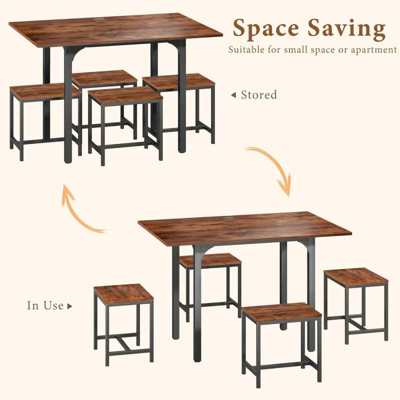 Extendable Kitchen Table Chairs Set of 4,  Compact Kitchen Table and 4 Stools Small Space,