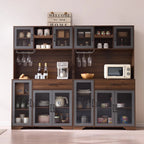 Coffee Bar & Pantry Cabinet with Wine Storage, LED Lights & Charging Station