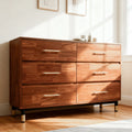 Walnut Modern Wood Dresser – 6 Drawer Storage Cabinet