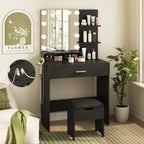 Black Lighted Vanity Desk with Mirror, Storage & Charging Station