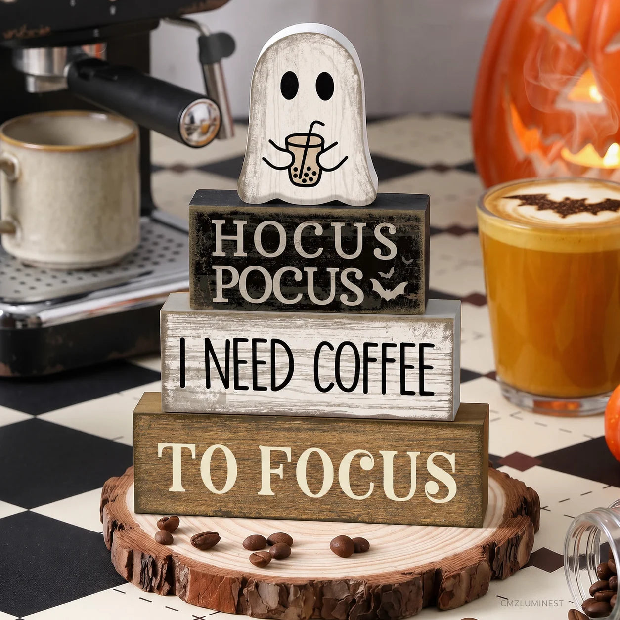 HavenHarvest 4-Piece Wooden Ghost Stack Décor Set – Farmhouse Halloween Tabletop Decorations