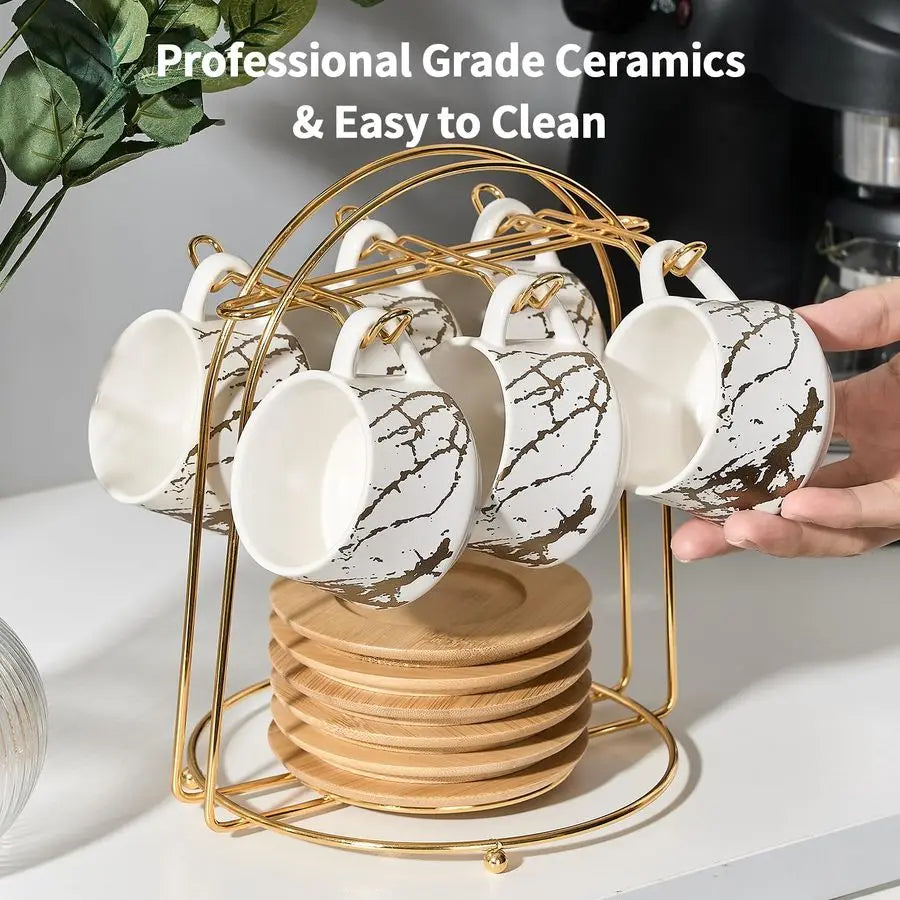 Café Lumière Ceramic Espresso Cup Set with Metal Stand
