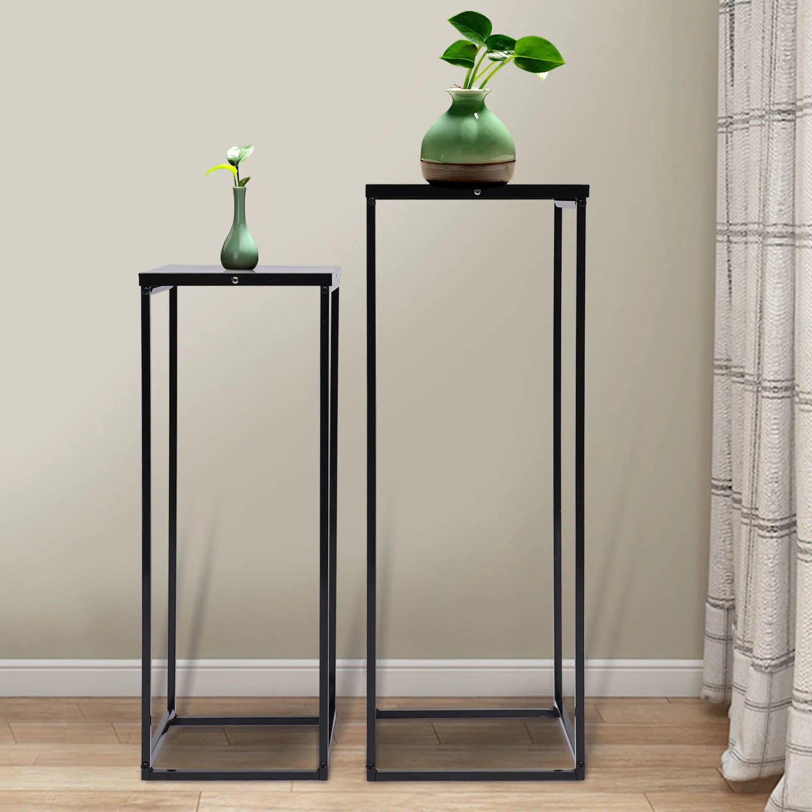 HavenHarbor Modern Metal Plant Stand Set – 2-Piece Square Display Pedestals